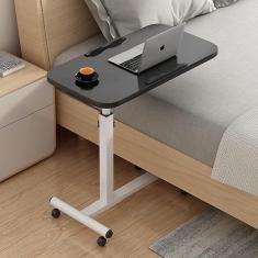 Imagem de Mesas médicas sobrepostas Mesa de cabeceira dobrável com rodas, altura ajustável móvel sobre a cama Mesa rolante para computador portátil Mesa final para escritório, hospital e casa, preta