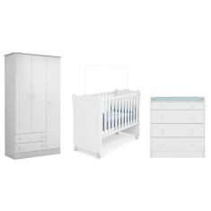 Imagem de Quarto Infantil Guarda Roupa 3 Portas Meu Soninho, Berço e Cômoda Trocador Branco – FdECOR