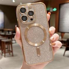 Imagem de Para galvanizar lente protetor caso de telefone para iphone 15 11 12 13 14 pro max plus carga sem fio pára-choques glitter capa, ouro, para iphone 13
