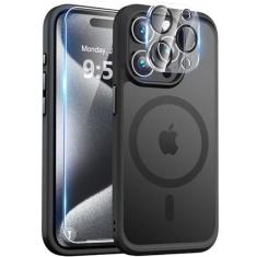Imagem de BossKiss Capa magnética ultra forte para iPhone 15 Pro, [compatível com Magsafe] [tela de vidro + protetor de câmera] Capa fina translúcida fosca à prova de choque para iPhone 15 Pro 6,1 polegadas,