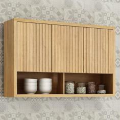 Imagem de Armário Aéreo para Cozinha 120cm 3 Portas Ripado Torino Cinamomo