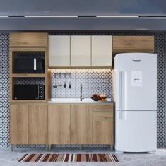 Imagem de Cozinha Modulada Compacta 4 Peças 10 Portas 2 Gavetas Montreal Castani/Off-White