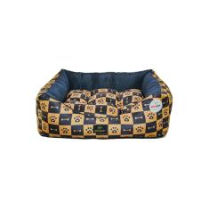 Imagem de Cama para Cachorro Quadrada em Poliéster Xadrez Caramelo e Azul Marinho Média (M) 45 x 45 cm