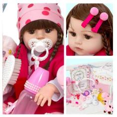Imagem de Boneca Estilo Bebê Reborn Baby Girafa Menina Cabelo Castanho - Cegonha