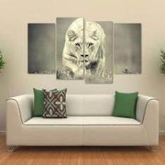 Imagem de Quadro Decorativo Leoa Sala Em Tecido 4 Peças