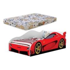 Imagem de Cama Carro Solteiro Adesivada C/ Colchão Incluso - LV MÓVEIS, Ferrari