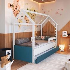 Imagem de Cama Infantil Cabana Montessoriana Com Cama Auxiliar Azul - Completa M
