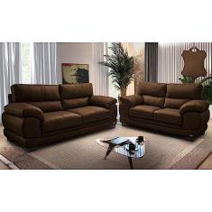 Imagem de Conjunto Sofá de Couro Legítimo 3 e 2 Lugares Cama Inbox Don Arturo 2,26x1,76m Caramelo