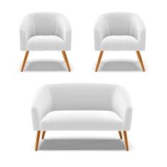 Imagem de Kit 1 Sofá Namoradeira E 2 Poltronas Stella Bouclê Pés Palito Castanho D`rossi Cor Off White