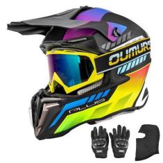Imagem de Capacete de motocicleta Oumurs Dual Visor Adult Black XL com acessório