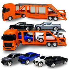 Imagem de Caminhão Cegonheiro com 4 Carrinhos pick-up Brinquedo infantil Carrinh