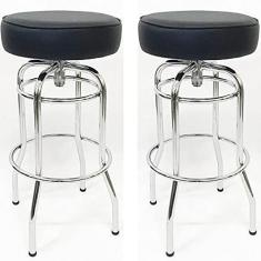 Imagem de Kit 2 Banquetas Bar Alta Giratória Cromada Assento Preto - Poltronas do Sul