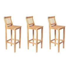 Imagem de Kit 3 Banquetas Alta de Madeira Maciça Ripada com Encosto Confort - Natural