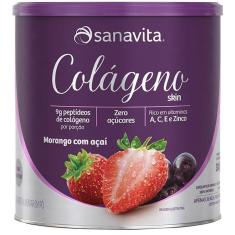 Imagem de Kit 2 Colágeno hidrolisado em pó Sanavita 300g Morango e Açaí