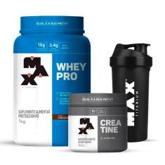 Imagem de Combo Whey Pro 1kg, Creatina 100g e Coqueteleira 700mL - Max Titanium-Unissex