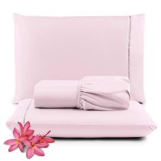 Imagem de Jogo De Lençol Primor King 3 Peças Percal 400 Fios Ponto Palito - Rosa