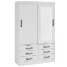 Imagem de Guarda Roupa Solteiro Com Espelho 2 Portas 6 Gavetas - Meridian -Branc