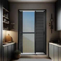 Imagem de Porta de Correr Venez. 3 Folhas Moveis 210 X 150 Elite com Fechadura Tetra Vidro Reflex Mix Preto