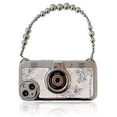 Imagem de QoKcoahn Capa compatível com iPhone 15 Plus, linda capa de telefone com câmera vintage 3D com alça de mão exclusiva capa de silicone TPU legal à prova de choque feminina meninas para iPhone 15 Plus