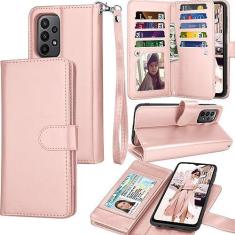 Imagem de Tekcoo Capa para Galaxy A23, Capa carteira para Galaxy A23 5G, couro PU de luxo, compartimentos para cartões de crédito, capa flip flip [capa rígida magnética destacável] Suporte para Samsung A23