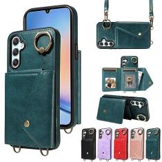Imagem de Capa tipo carteira compatível com Samsung Galaxy A34 5G, capa tipo carteira transversal compatível com mulheres com porta-cartão, capa traseira protetora de couro premium à prova de choque C