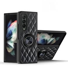 Imagem de Capa de telefone de silicone de couro para Samsung Galaxy Z Flip 3 Flip4 5G Fold 3 4 Suporte de anel à prova de choque Revestimento de capa macia, preto, para Samsung Z Fold 4 5G