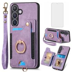 Imagem de Capa de telefone para Samsung Galaxy S24 Plus S24+ 5G capa carteira com protetor de tela de vidro temperado e alça de pulso RFID suporte para cartão de crédito anel suporte celular S24plus 24S + S 24