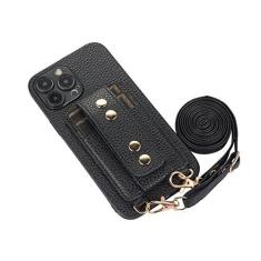 Imagem de Capa carteira com cordão transversal para pulseira de rebite para iPhone 11 13 12 11pro 14 pro 12pro max x xr xs capa para bolso de cartão, preta, para iPhone Xs