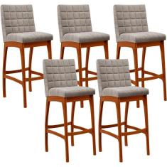 Imagem de Kit 05 Banquetas Altas Para Cozinha Sala De Jantar Fixa Mila B04 Bouclê Bege - Lyam Decor