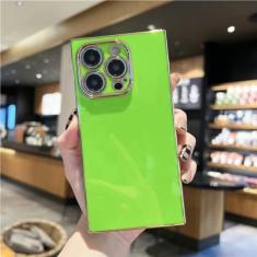 Imagem de Capa de telefone colorida com moldura quadrada luxuosa para iPhone 15 14 13 12 11 Pro X Xs Xr Max 7 8 Plus SE Capa traseira macia à prova de choque, verde claro, para iPhone 15 Pro