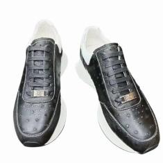 Imagem de Tênis masculino autêntico verdadeiro verdadeiro pele de avestruz casual cadarço couro exótico genuíno masculino clássico preto branco cor sapatos, Preto, 41