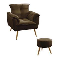 Imagem de Kit Poltrona Decorativa Beta e Puff Solar Suede Marrom Aradecor