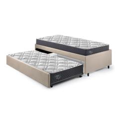 Imagem de Bicama Box Solteirão 96x203 Cm Suede com Dois Colchões Adapto Molas Ensacadas Ecoflex Bege/Cinza