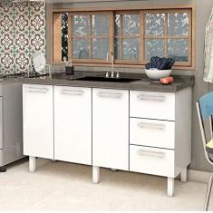 Imagem de Balcão para Pia de Cozinha 140cm 3 Portas 3 Gavetas Vênus Cozimax Branco