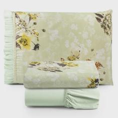 Imagem de Jogo de Lençol Afrodite Solteiro 3 Pçs Algodão 180 Fios Estampado Floral - Verde