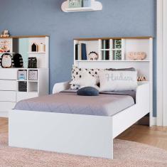 Imagem de Cama de Solteiro com Colchãoprateleiras e Espelho Branco Jm Móveis