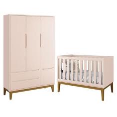 Imagem de Jogo De Quarto Infantil Guarda Roupa 3 Portas E Berço Classic Rosa Fos