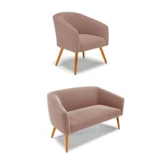 Imagem de Sofá Namoradeira e Poltrona Pé Palito Castanho Stella Bouclê Rosê D03 - D`Rossi