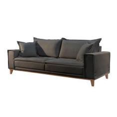 Imagem de Sofá Fixo Aquiles 2 Lugares Luxo 1,60m Castellar Móbile, Veludo Chumbo