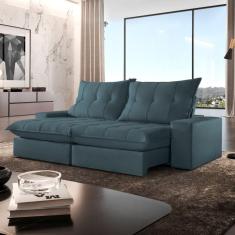 Imagem de Sofá Retrátil e Reclinável com Catraca Blindada 230cm Porto New Electra/Azul