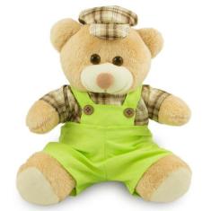 Imagem de Ursinho de Pelúcia Menino com Chapéu 25cm - Toybrink, Caramelo, Verde
