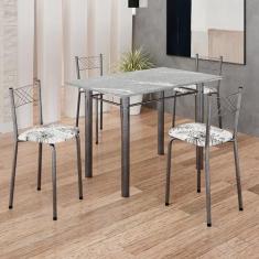 Imagem de Conjunto Sala de Jantar Mesa Retangular 100x60cm Tampo Granito Topázio 4 Banquetas Maragogi Yescasa Flor de Lotus/Mart Prata