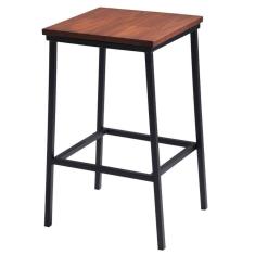 Imagem de Banqueta Alta Chicago Industrial Daf Móveis Madeira Maciça 20Mm Castanho Base Aço Carbono Preto