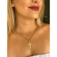 Imagem de Cordão + Pingente Feminino 3mm Cadeado Banhado A Ouro 18k