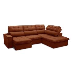 Imagem de Sofá 5 Lugares Retrátil e Reclinável Arezzo com Chaise Direito Veludo Terracota