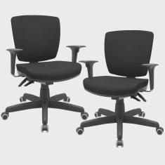 Imagem de Kit 02 Cadeiras Escritório Executiva Office Giratória Preto Baixa Flexi P03 Poliéster Preto - Lyam