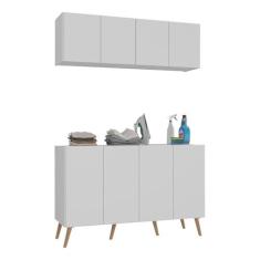 Imagem de Conjunto Lavanderia Retrô Multiuso Armário Aéreo e Balcão 4 Portas Multimóveis Mp5053 Branco/natural