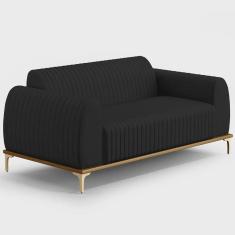 Imagem de Sofá 3 Lugares Para Sala De Estar Molino 210 Cm D02 Pés D'ouro Veludo Preto C-300 - Lyam Decor