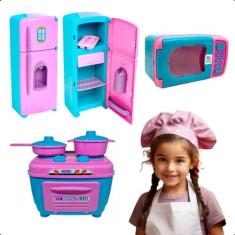 Imagem de Kit Cozinha Infantil Brinquedo C/ Geladeira Microondas Fogão - Zuca To