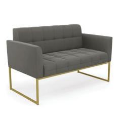 Imagem de Sofá Namoradeira Elisa Suede Grafite Base Metálica Industrial Dourado - D'Rossi